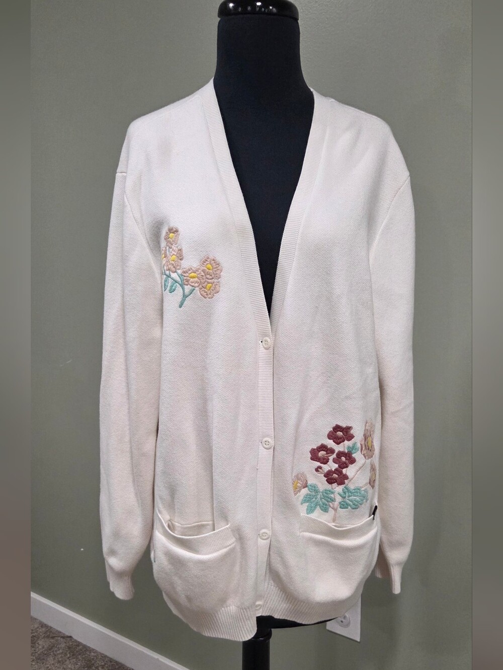 Vans Cream Floral Embroidered Women's Cardigan